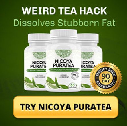 Bottles of Nicoya PuraTea natural weight support supplement with tropical tea ingredients
